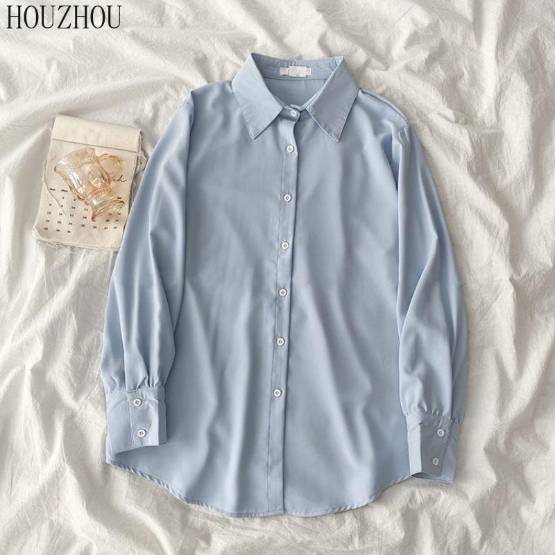 HOUZHOU шифоновая рубашка женские классические ретро корейские офисные женские элегантные повседневные топы большого размера