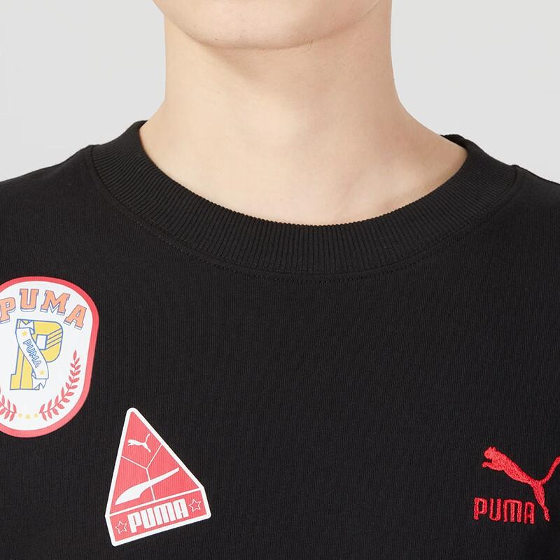Puma Футболка с круглым вырезом и короткими рукавами с буквенным принтом и логотипом, топы унисекс, черная 623251-01