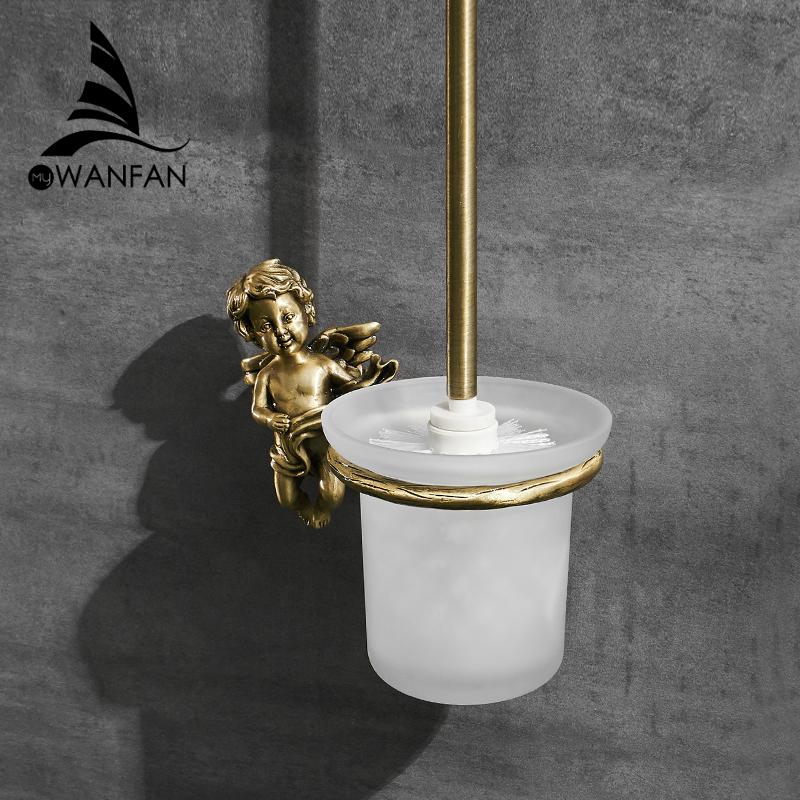Toilet Brush and Holder Set for Bathroom Classic Angel Freestanding BrassToilet Bowl Brush Holder MB-0781B