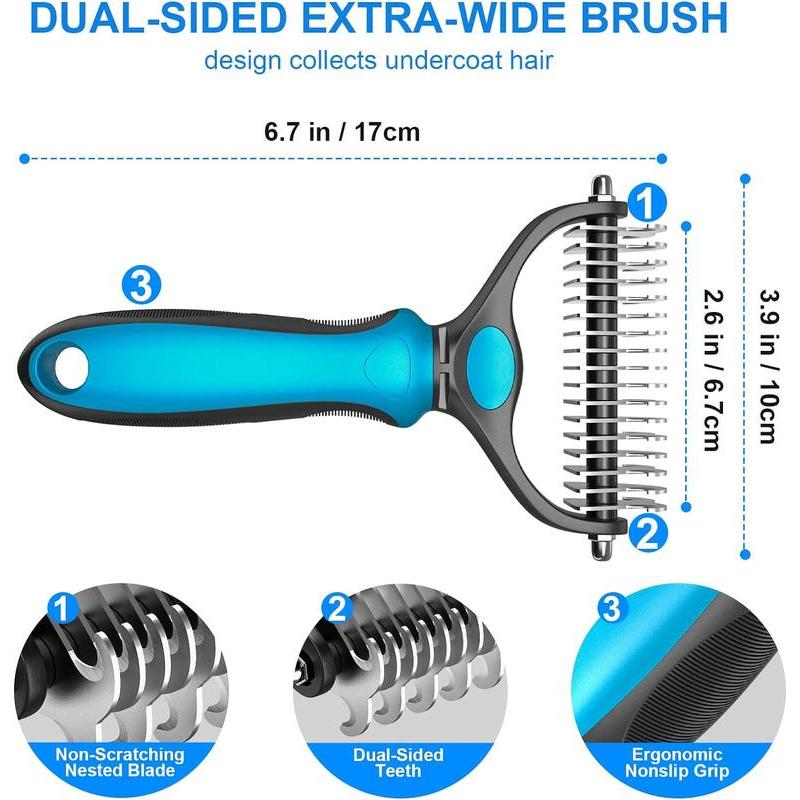 2 In 1 Stainless Pet Deshedding Brush Dog Hair Remover Fur Knot Cutter Puppy Cat Comb Grooming Shedding Supplies Safe Gentle Dematting Tool