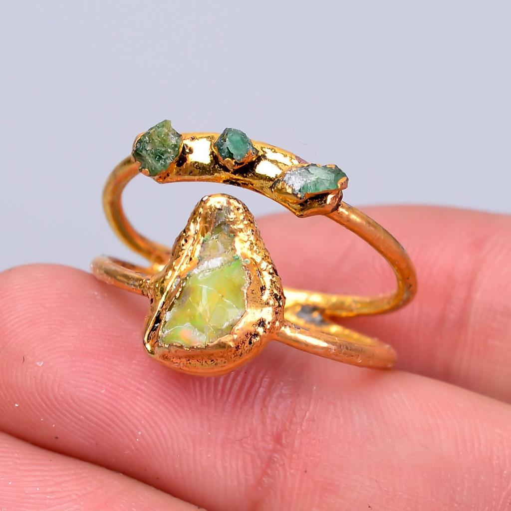 Натуральный эфиопский опал, позолоченное, подарок жене, кольцо вечности, гальваноформованное, ювелирное изделие V-60