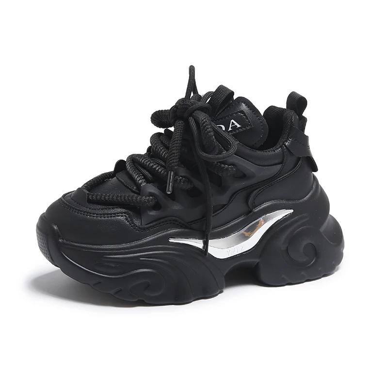 Высококачественные весенние женские кроссовки на платформе, массивная обувь, спортивная вулканизированная обувь, женская повседневная обувь, 8 см, осенняя толстая кожа