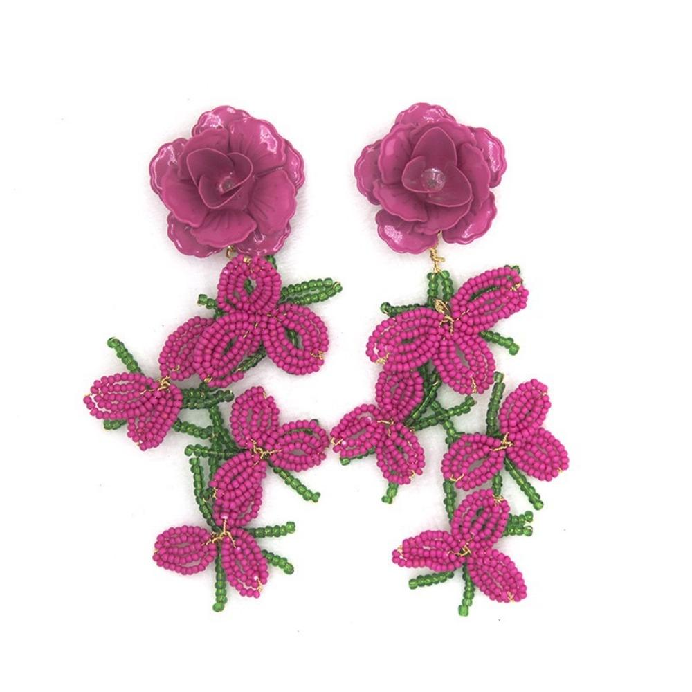 New Colorful Flower Tassel Earrings Bead Exaggerated Bohemian Earrings Dangle Earrings Ear Jewelry