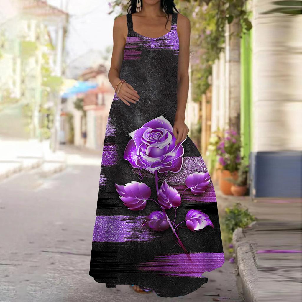 Женское платье-комбинация, длинное платье с принтом «Золотая роза», весна и лето, отдых, отпуск