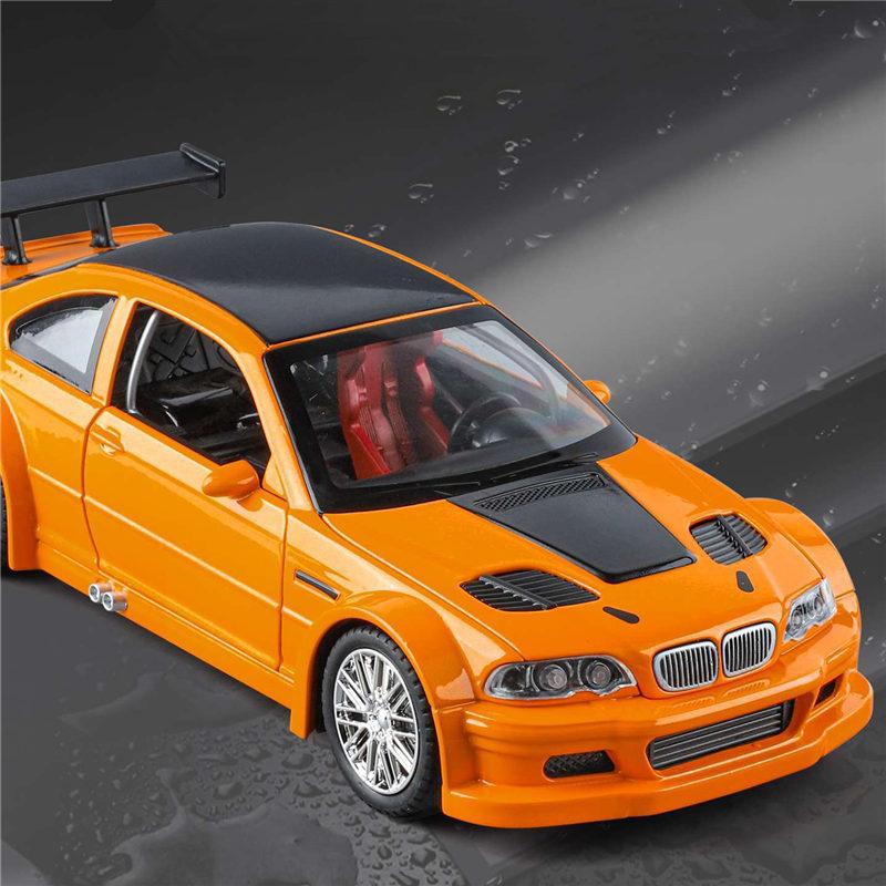 1:24 M3 E46 GTR Купе Спортивный Автомобиль из Сплава Модель Металлическая Литая Трассовые Гонки Транспортные Средства Модель Автомобиля Звук Свет Симуляция Детские Игрушки Подарок