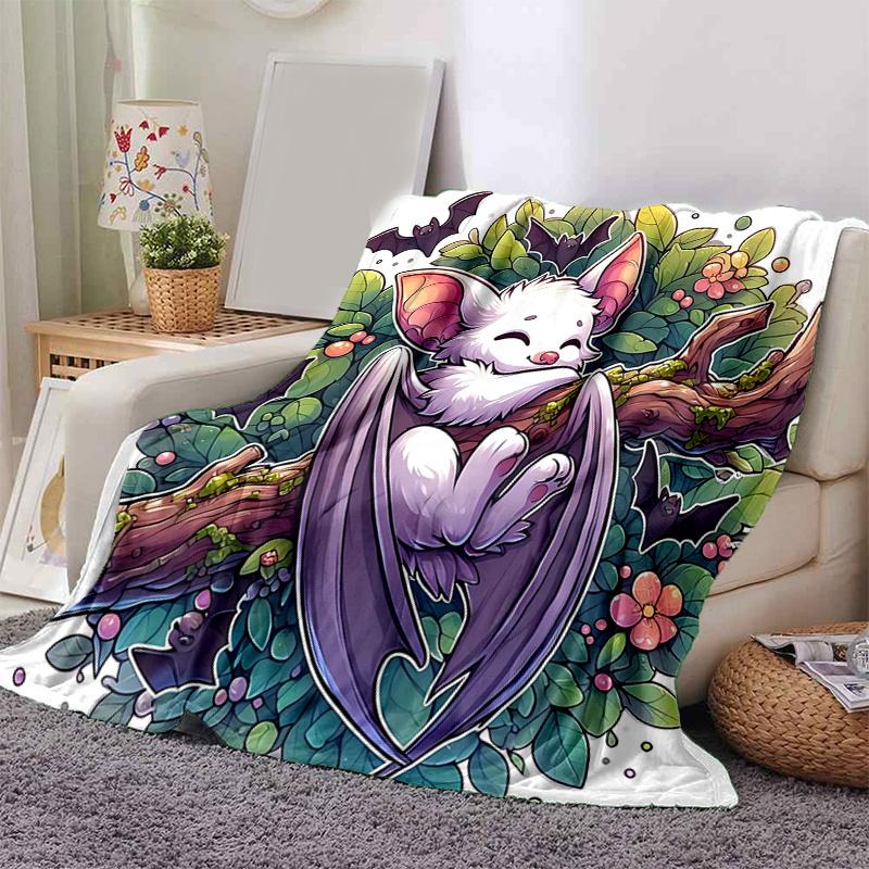 1pc Cute Bat on a Branch Blanket Soft and Cozy for All Seasons, Living Room, Travel, Camping, Car Blankets