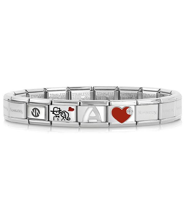 Nomination Bracelet Steel Composable Red Heart Initial Fashion Bracelet Steel-Set40 (A Type)