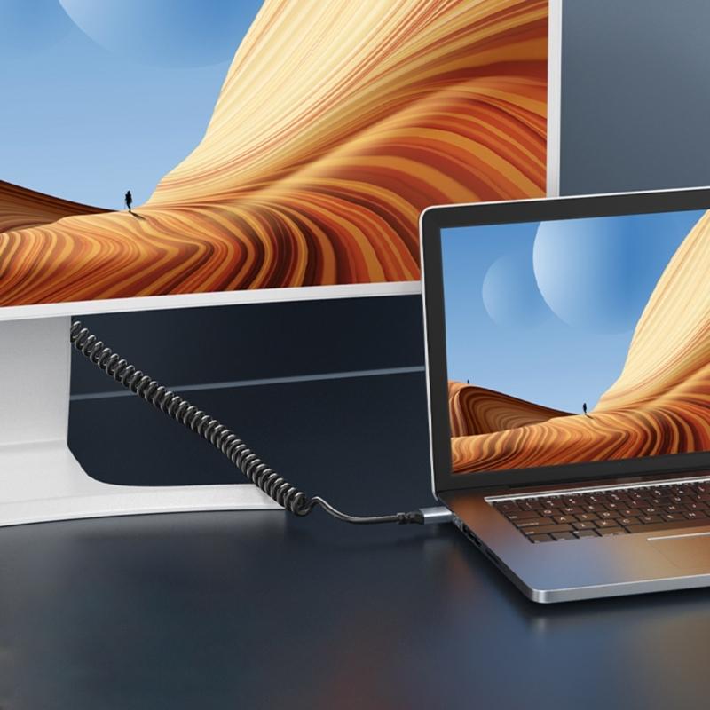 90 Degree Mini HDMIcompatible Male to HDMIcompatible Male Spring Coils Cable Version 1.4 Video Cable Supports 1080P Resolutions