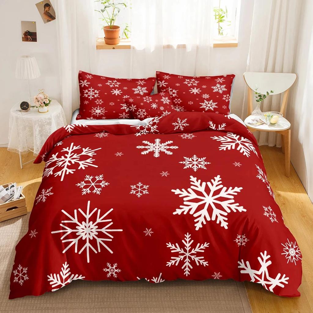 Red Christmas Duvet Cover Bedding Sets Snowflake Duvet Cover Set White Snowflake Microfiber For Bedroom Decoration Teens Women