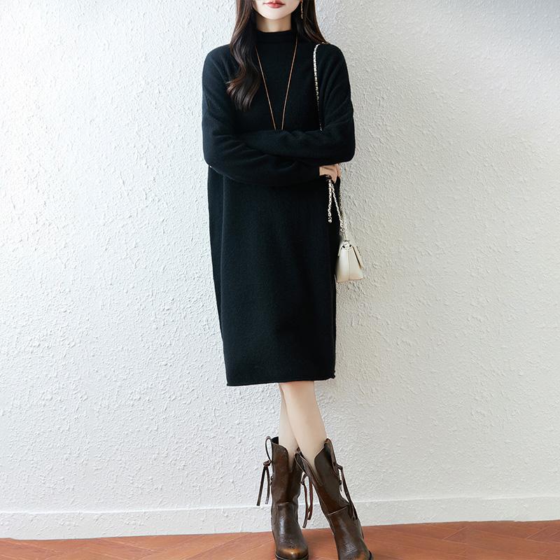 Женское платье-свитер 100% шерсть TIDENOVEL Вязаное с высоким воротом Длинный пуловер Зимние джемперы Шерстяное длинное платье Женское