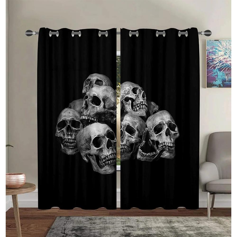 Забавные затемняющие шторы с черепами, веселый принт скелета, занавески для гостиной, детские, для мальчиков, для спальни, высокие затемняющие шторы, 2 шт.