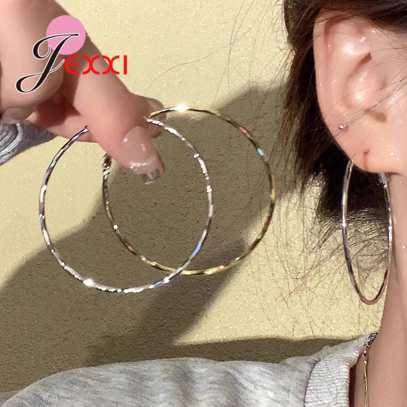 Charms Fine 925 Sterling Silver Gold Color Circle Hoop Earrings For Women Fashion Pretty Wedding Party Jewelry