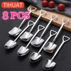 8pcs Stainless Steel Coffee Spoon Retro Shovel Ice Cream Spoon Creative Teaspoon Fashion Tableware