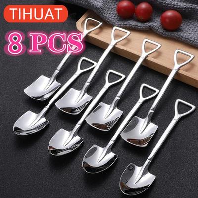 8 шт. Кофейная ложка из нержавеющей стали, ретро лопатка, ложка для мороженого, креативная чайная ложка, модная посуда