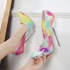 16cm Large Size Art Pattern High Heels Women's Thin Heels Hand-painted Pointed Women's Shoes Nightclub Party Fashion Single Shoes WZ