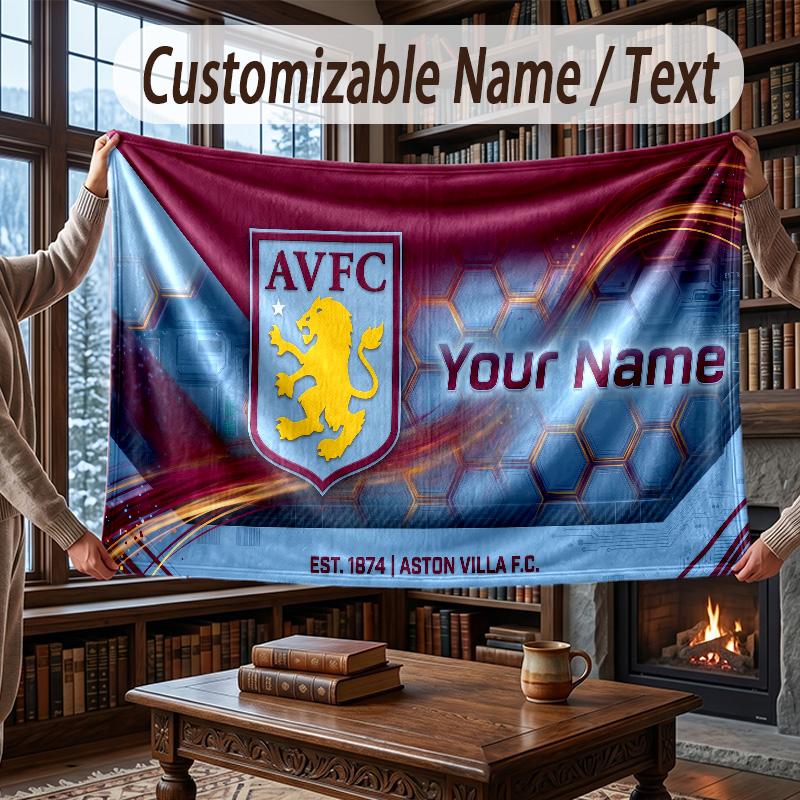 Custom Name Flannel Throw Blanket Aston Villa Pattern Warm Home Decoration