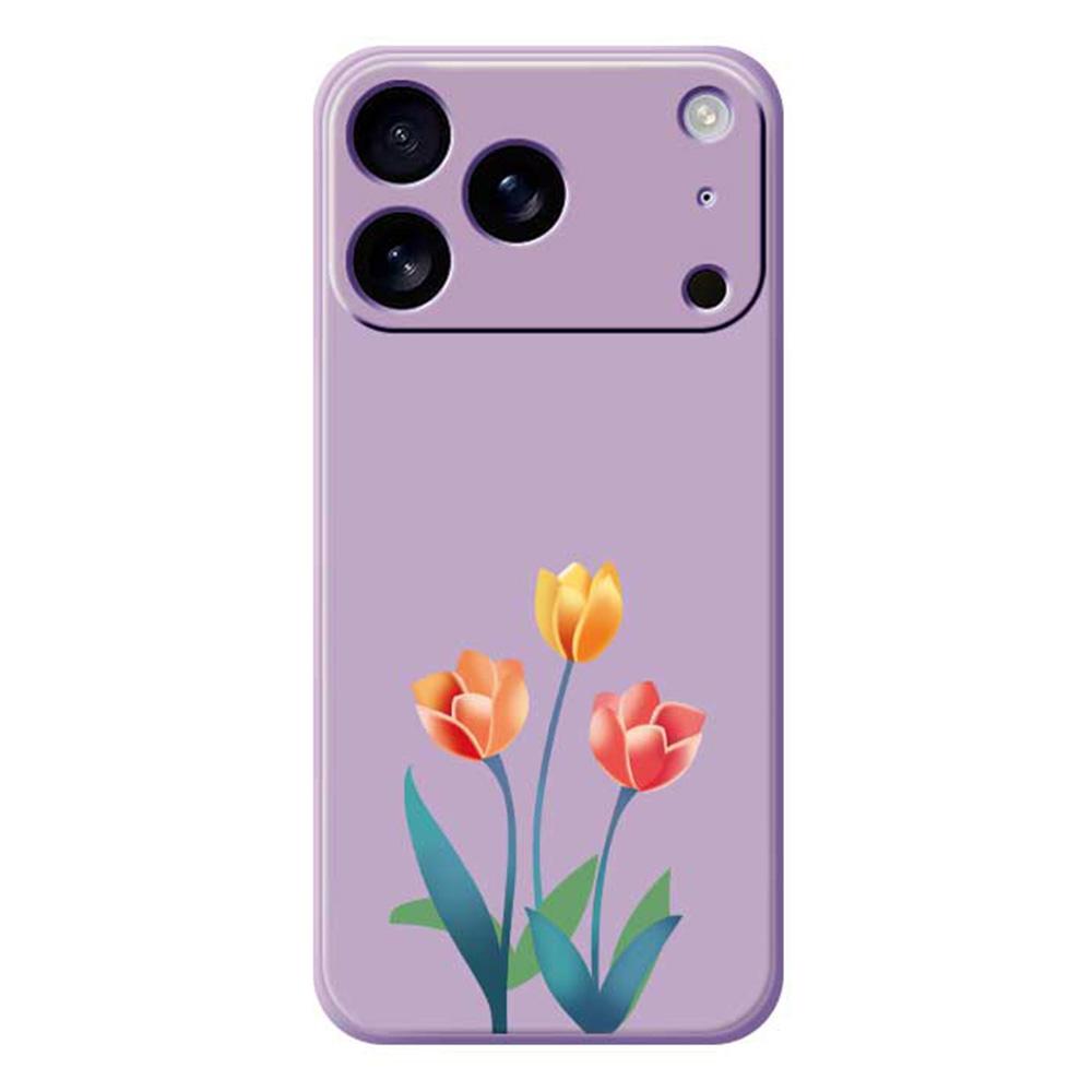 For iPhone 17 Pro Max Case Three Flowers Pattern Printing Straight Edge TPU Phone Back Cover