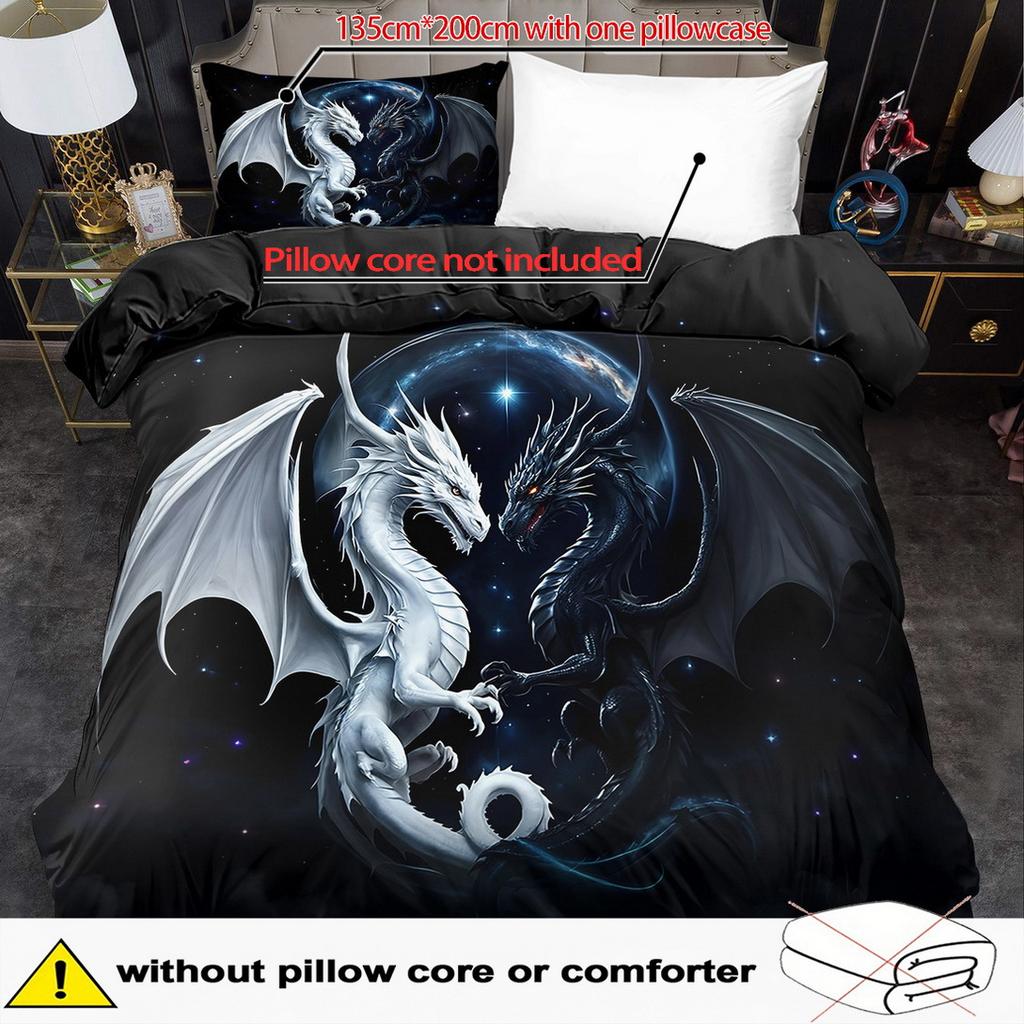 Набор пододеяльников 2/3 шт., Комплект пододеяльников с принтом животного черно-белого дракона, Постельное белье в стиле кинг-сайз/квин-сайз, Машинная стирка