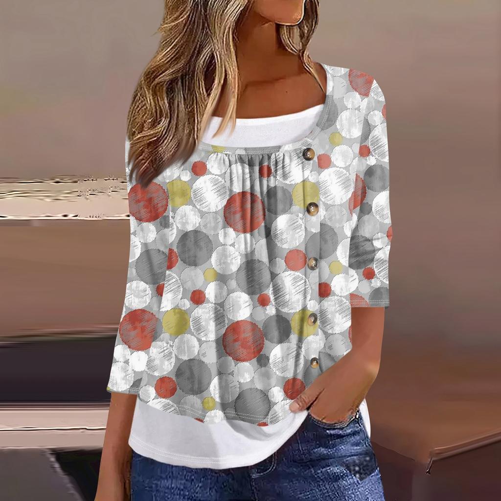 Women's T Shirt Tee Print 3/4 Sleeve Fake Two Pieces Daily Weekend Fashion Basic Regular Top
