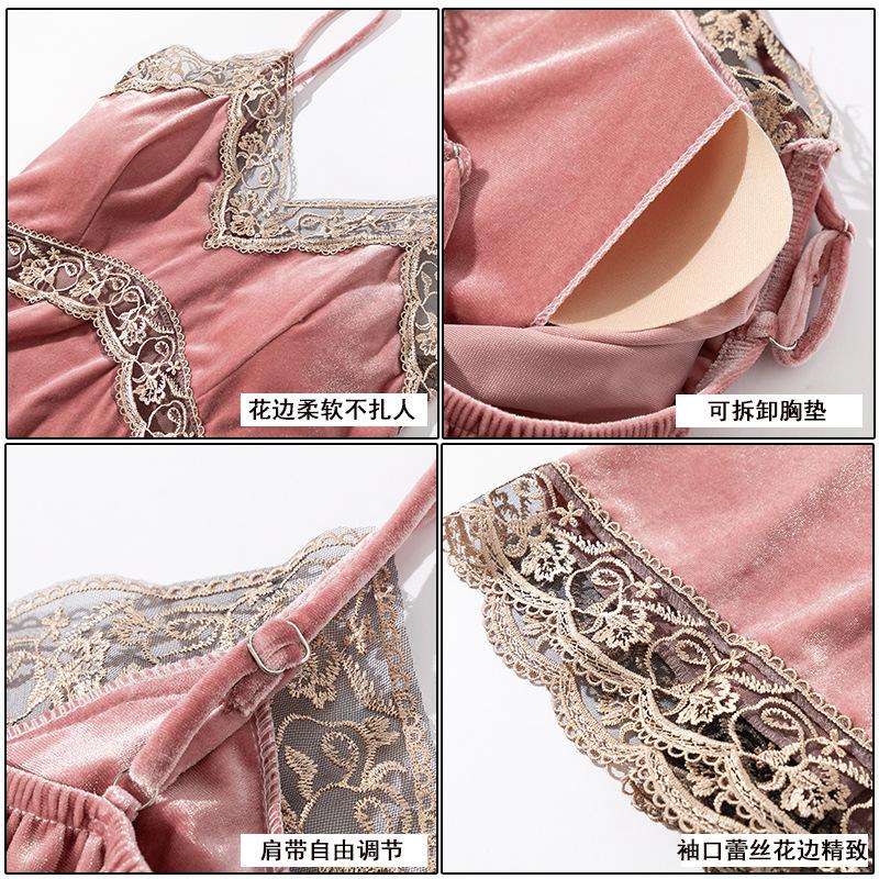 1010 new pajamas women's spring autumn and winter long-sleeved four-piece Internet celebrity popular loungewear sexy gold velvet can be worn outside
