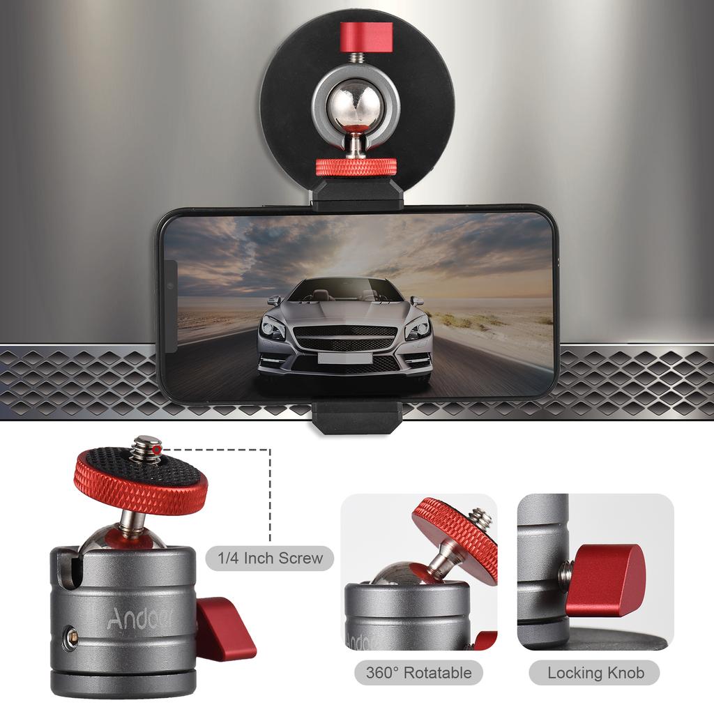 Andoer Mini Ball Head Вращающаяся на 360 градусов шаровая головка для штатива из алюминиевого сплава с магнитным основанием для телефона