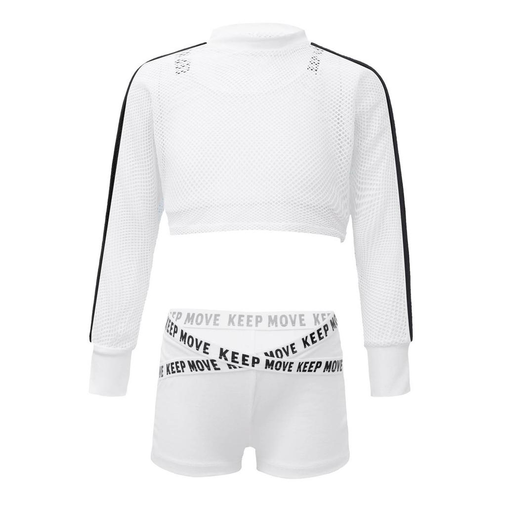 Крутые танцевальные наряды в стиле хип-хоп для девочек, комплект из 3 предметов, короткая сетчатая блузка для тренировок с топом на бретелях и шортами для мальчиков, одежда для уличных танцев