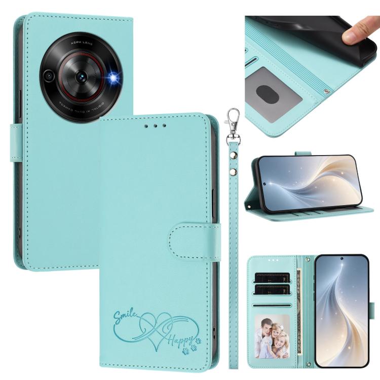 Happy Heart Pattern Magnetic Closure Vegan Leather Phone Case With Wrist Strap For ZTE Blade A56 4G