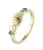 ZG Cute Shell Pearl Ring Nano Sapphire Turquoise Accent Brass Gold Plated Ocean Daily Wear