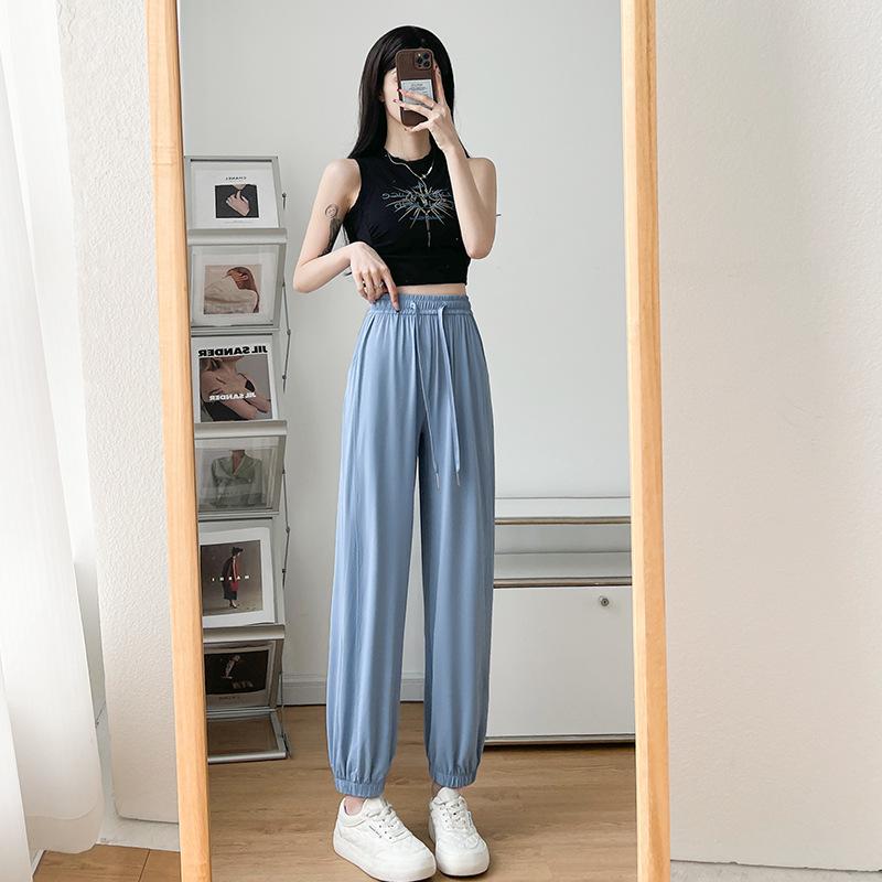 Sweatpants, Black Sunscreen Pants, Women's Summer Thin Loose Casual Leggings, Small Nine-point Ice Silk Quick-drying