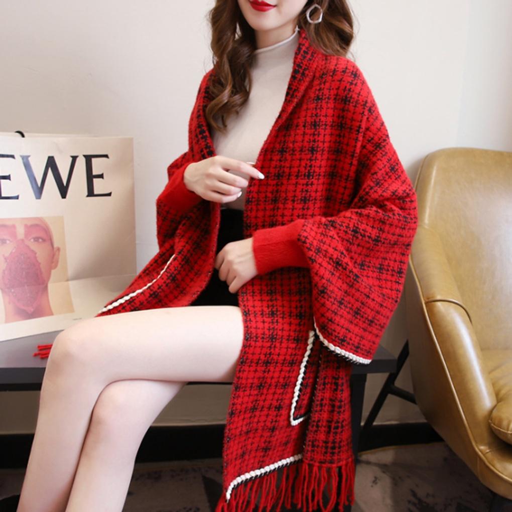 Кашемировый женский твидовый кардиган с карманами, плащ, шаль, накидка