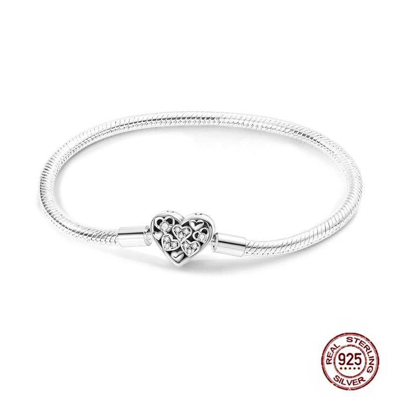 17-20CM Star Moon Bracelet 925 Copper Pink Heart Clover Charms Snake Chain Luminous Bracelet For Women DIY Birthday Zircon Gift