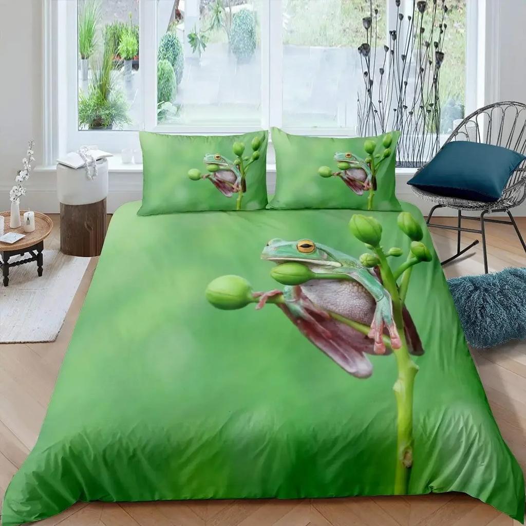 Green Tree Frog King Queen Full Duvet Cover Lovely Rain Trees Animal Bedding Set Wildlife Comforter Cover Polyester Quilt Cover