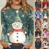 Женская модная повседневная футболка с длинным рукавом и рождественским принтом, с круглым вырезом