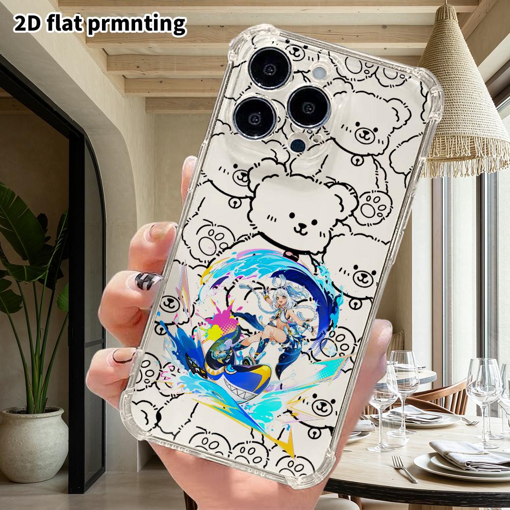 Phone Case: 2D flat suitable for iPhone 18 17 16 15 14 13 Pro, transparent four corner shockproof protective case, surfing girl, Christmas and Hallowe