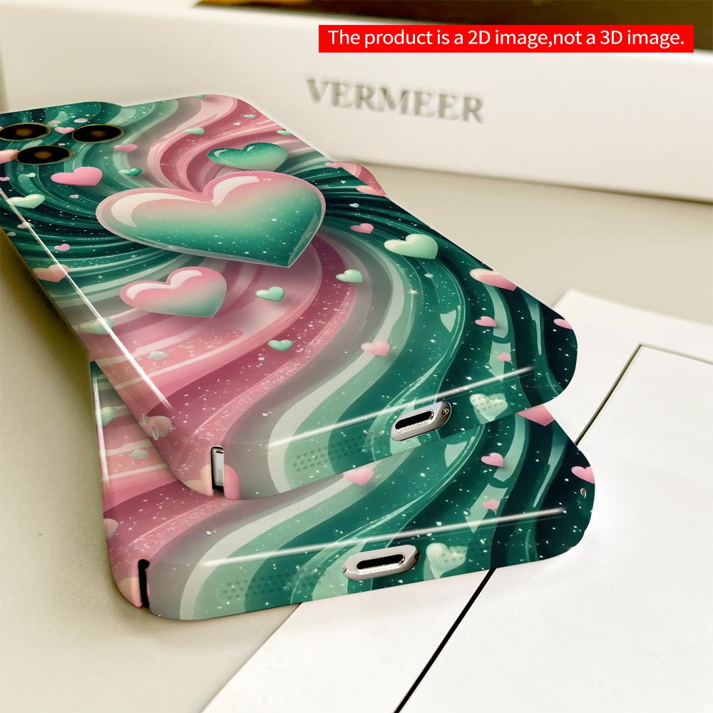 2DFlat Swirl Hearts Green Pink Gradient Phone Case All inclusive film hard phone case, compatible with iPhone 18 Pro Max 17 16 15 14 13 12 11