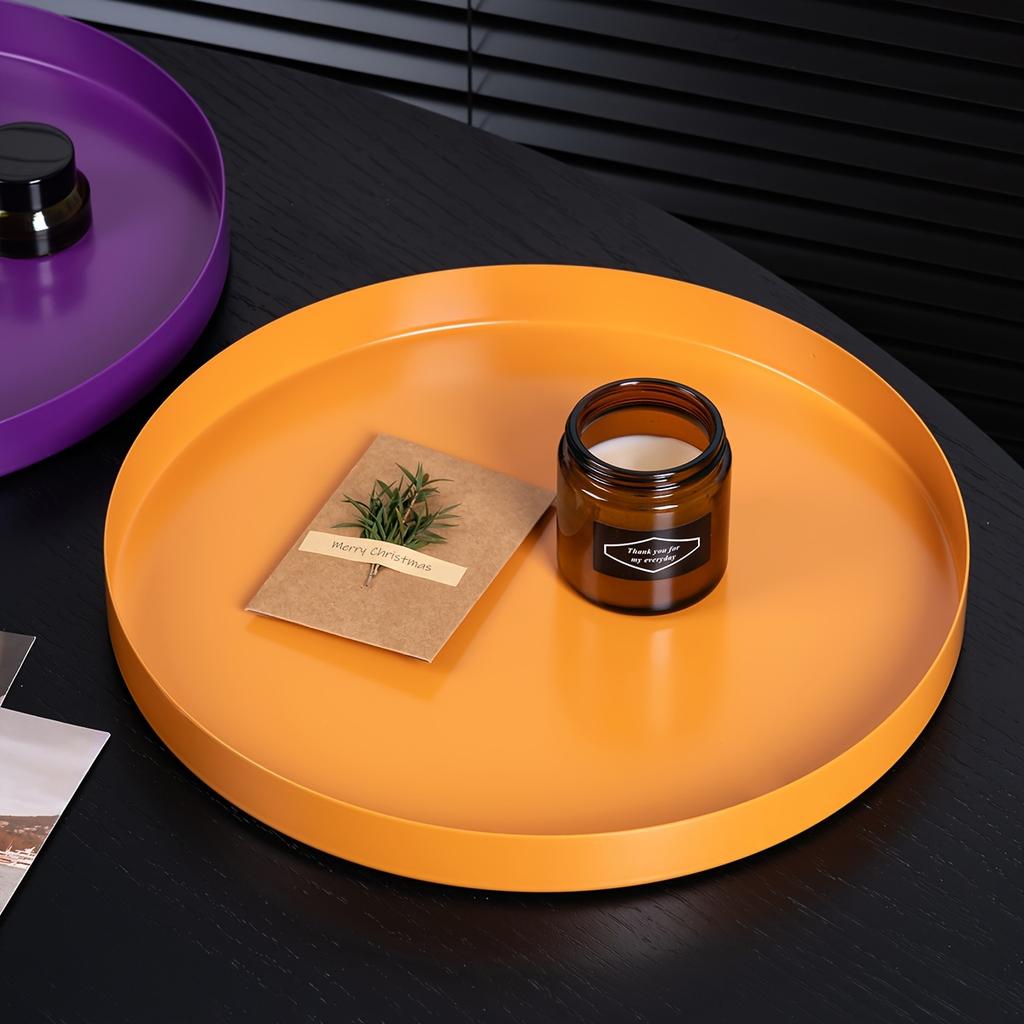 Разноцветные металлические подносы Кованое железо Круглый Органайзер для хранения в ванной комнате и спальне, Матовый глянцевый финиш Декоративный поднос для косметики, парфюмерии