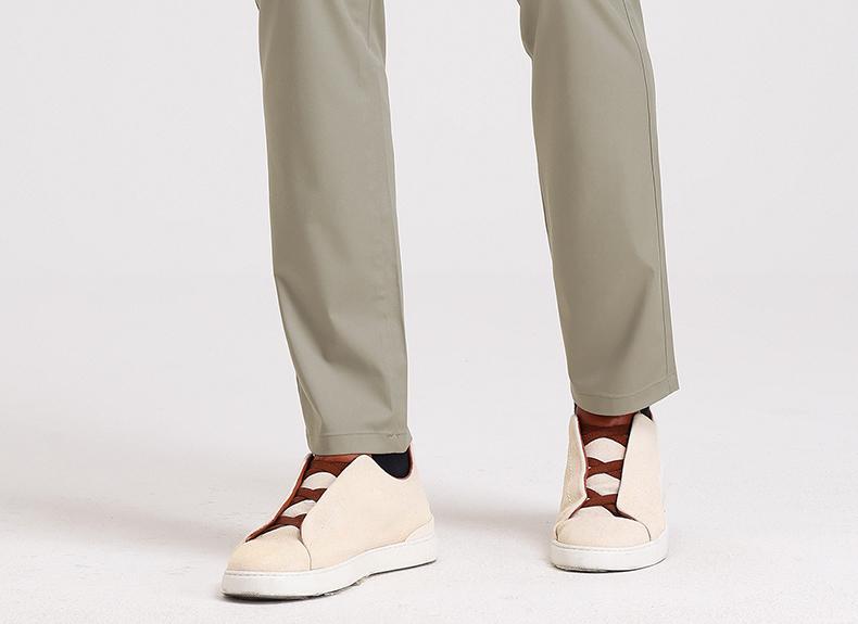Langdeng Men's Summer Business Leisure Silk Linen Blended Refreshing Straight Leg Pants