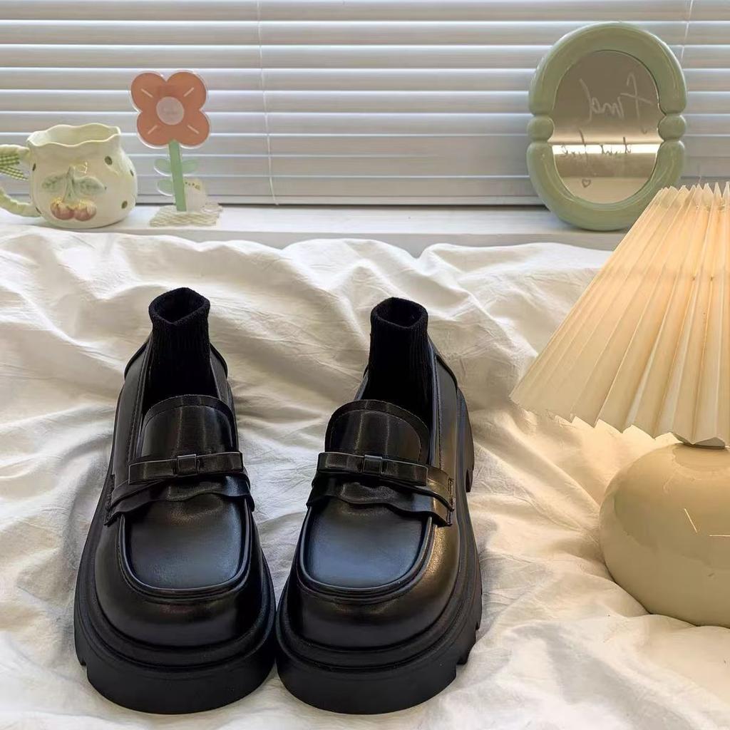 Black Retro British Thick Heel Loafer Shoes 2025 Autumn and Winter New Versatile Skirt Platform Small Leather Shoes Women