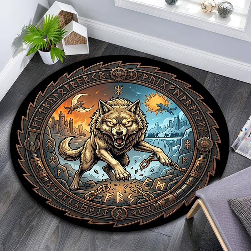 Wolf Breaks Free Round Area Rug Under Office Chairs Bedroom Living Room Home Decor