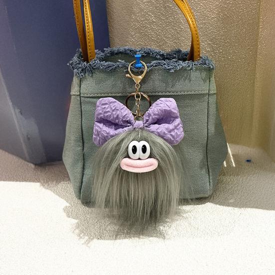 Yousheng Keychain Cartoon Plush Doll Wearing Big Bowknot Decor Big Mouth Design Charm Key Chain Keys Backpacks Cars Accessories