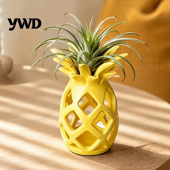 Decorative Window Sill Planter Hollow Pineapple Flower Vase for Air Plants, 3D Printed Geometric Small Plant Display Holder Planter, Desktop