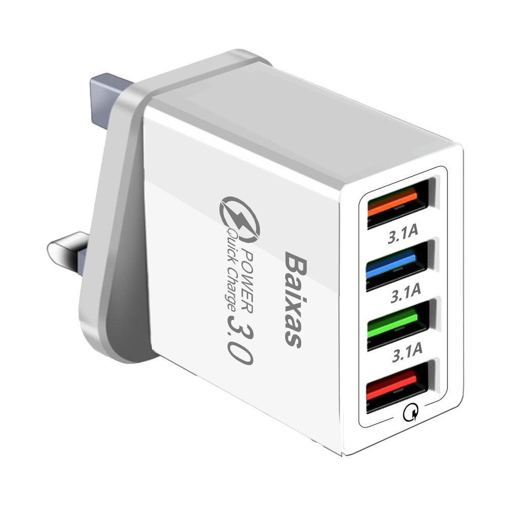 4-портовое USB-зарядное устройство для мобильных телефонов и планшетов, дорожное, стандарт США и ЕС, 3А