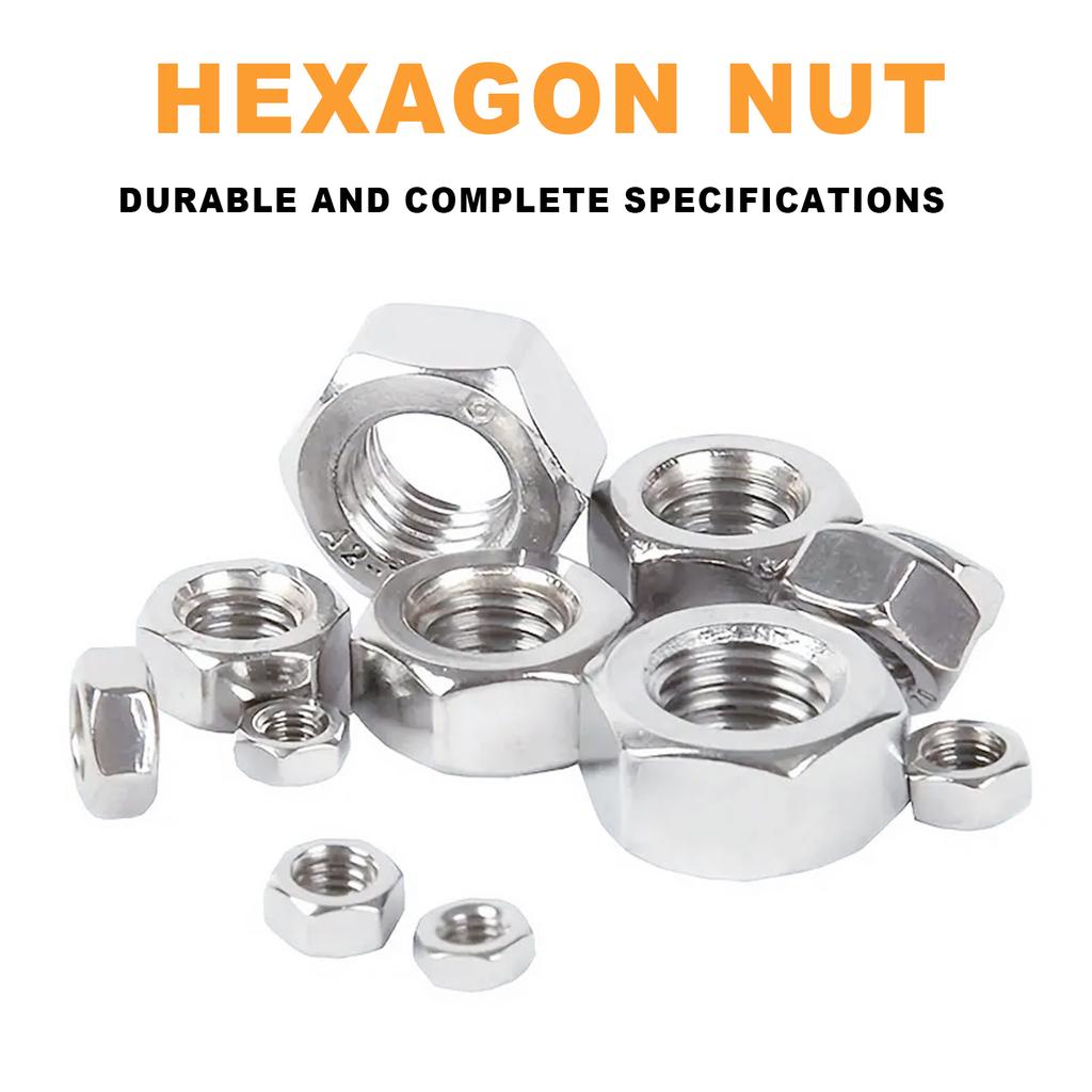 Metric Hexagon Nut Set, DIN M4 M5 M6 M8 M10 M12 Stainless Steel Hexagon Nuts 66 Pieces