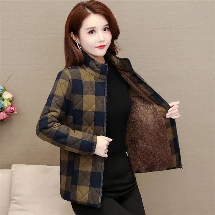 Новинка, бархатное теплое женское пальто, топы, короткие стеганые куртки, зимняя верхняя одежда для мам, хлопковое пальто, женская клетчатая куртка 5XL