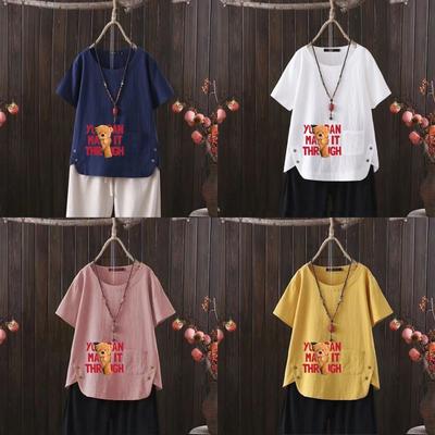 Женская мода с принтом медвежьих букв, летняя повседневная свободная футболка с коротким рукавом, летняя блузка, топы