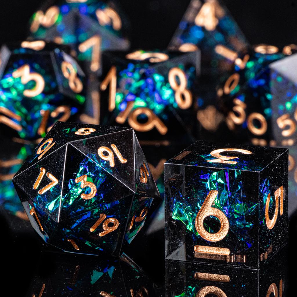 Набор кубиков из смолы с острыми краями ручной работы для TRPG, набор многогранных кубиков для подземелий и драконов, кубики из смолы D+D для настольных игр