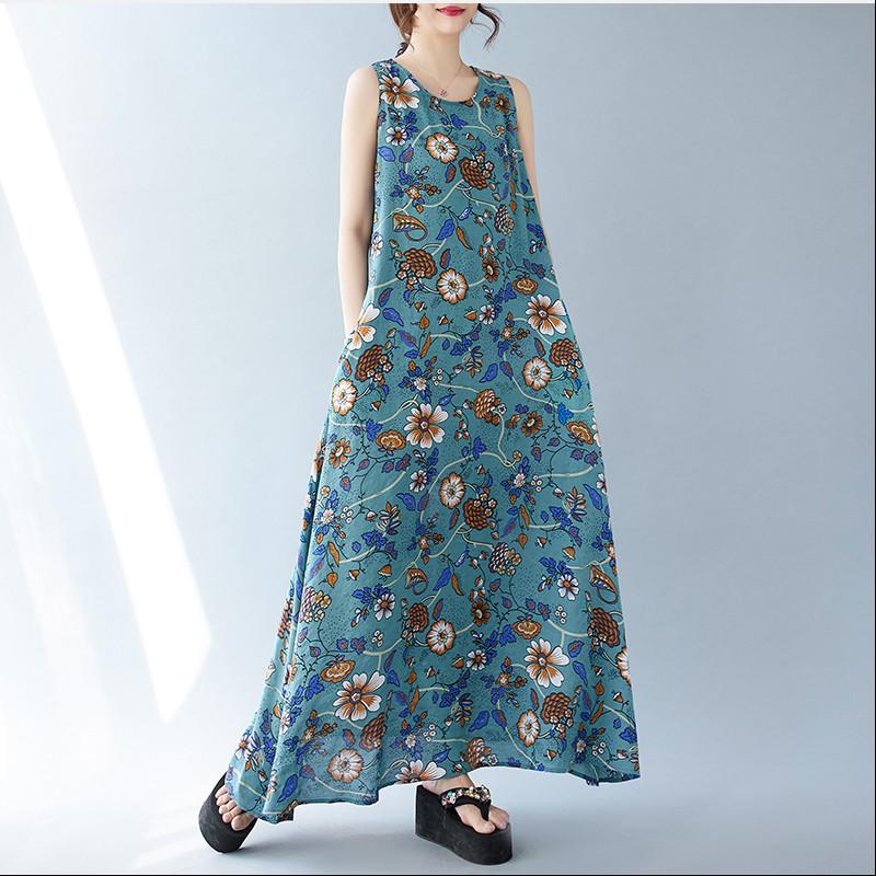 Sleeveless Plus Size Vintage Floral New In Dresses for Women Casual Loose Long Summer Dress