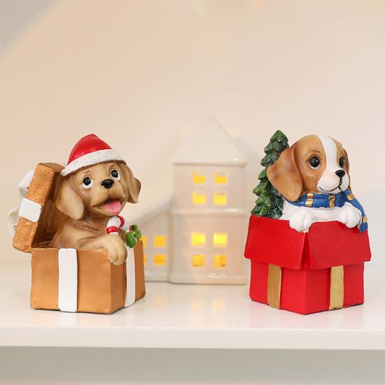 Christmas Puppy Resin Ornament Cute Puppy In Scarf Figurine Christmas Showcase Desk Home Office Decorations