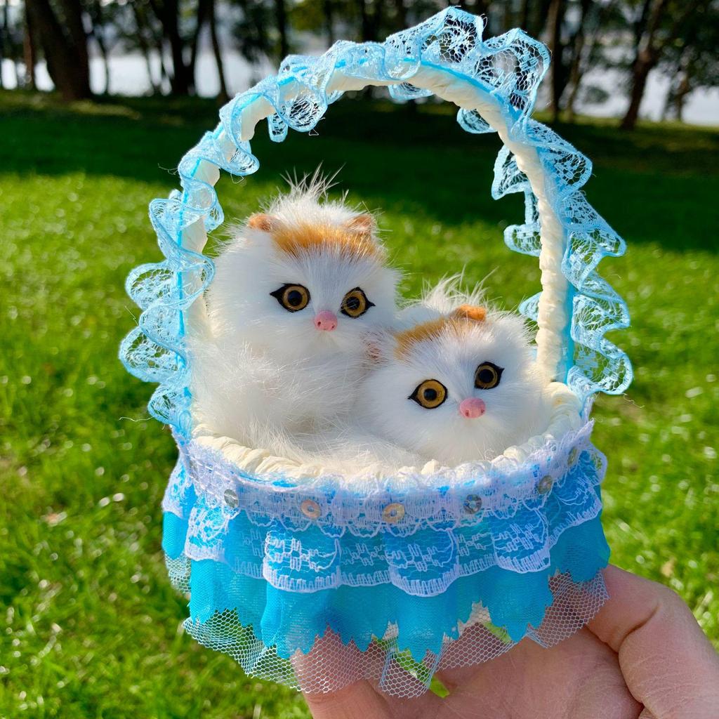 Фигурка Кошка-мать и котенок с корзиной - Игрушка-подарок для детей или девушки