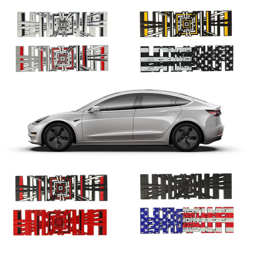 BFNWZ1 FOR Metal Alloy Plaid Logo Rear Trunk Fender Badge Emblem Sticker Decals For Tesla Model Y S 3 X Roadster 2022 Car Accessories